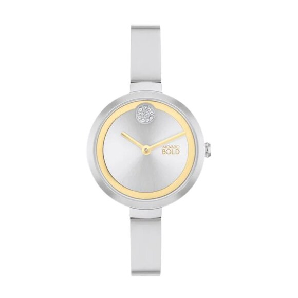 MOVADO BOLD 3601010 SILVER DIAL SILVER STAINLESS STEEL BANGLE WOMENS WATCH - Picture 1 of 4